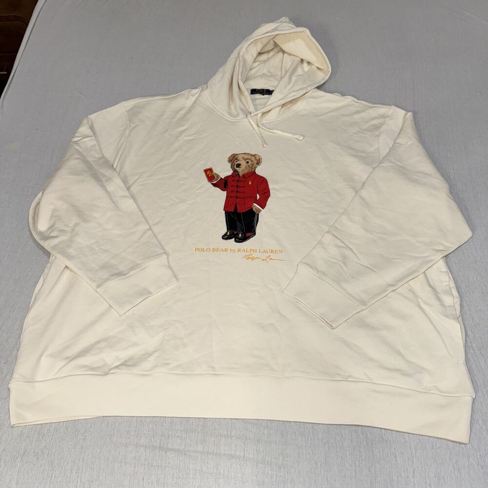 Polo Ralph Lauren Cream Lunar New Year Polo Bear Fleece Hoodie 5XB NEW